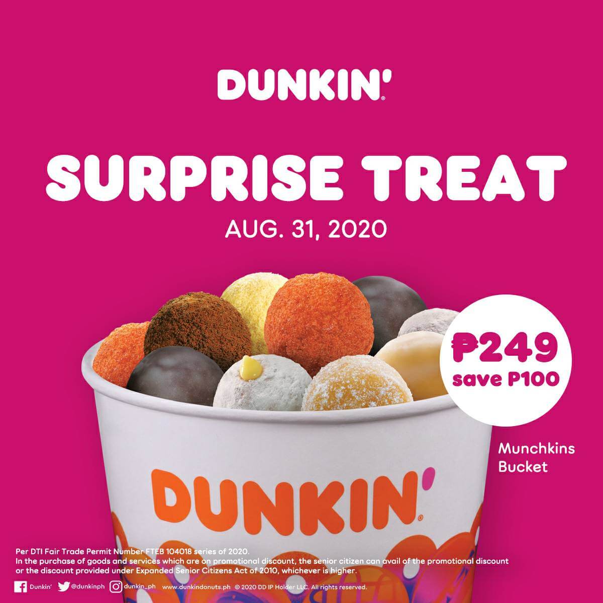 Dunkin Donuts ₱100 Off Assorted Munchkin Bucket Deals Pinoy