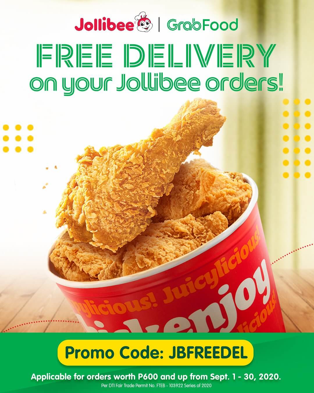 Jollibee FREE Delivery on your Orders via GrabFood Using Coupon Code