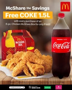 McDonald's - Get a FREE Coke 1.5L with an 8-pc. McShare Box for ₱440