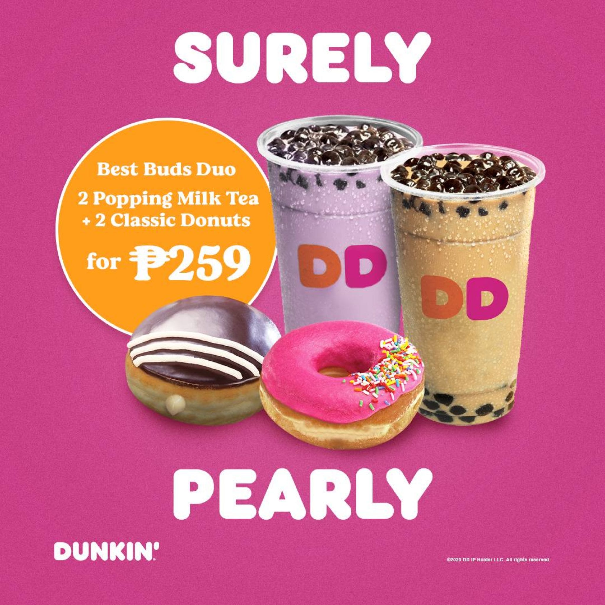 Dunkin Donuts Best Buds Duo Two Popping Milk Tea + Two Classic