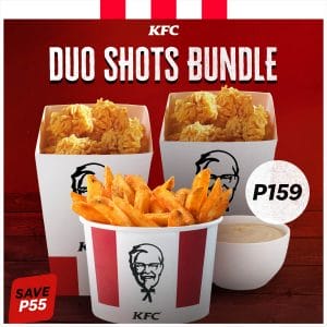 KFC - Duo Shots Bundle: 2 Regular Fun Shots, 1 Bucket of Fries, and 1 Large Gravy for ₱159 (Save ₱55)