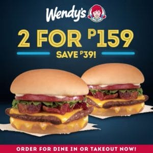 Wendy's - Get 2 Bacon Cheeseburger Melt for ₱159 (Save ₱39)