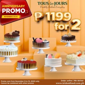 Tous Les Jours - Anniversary Promo: Buy Any 2 Cakes for ₱1,199