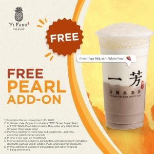 YiFang Taiwan Fruit Tea - FREE Pearl Add-On With Any Drink Purchase 