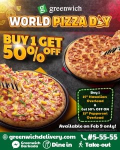 Greenwich Pizza - World Pizza Day: Buy 1 Get 50% Off Promo
