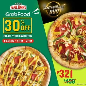 Papa John's Pizza - Get 30% Off via GrabFood