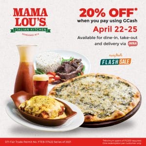Mama Lou's Italian Kitchen - Get 20% Off on Orders When Paid Using GCash