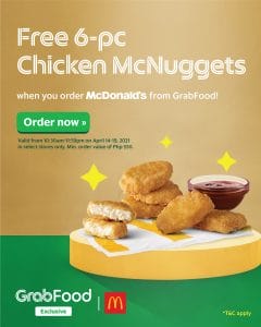 McDonald's - Get FREE 6-Pc. Chicken Nuggets on Orders via GrabFood