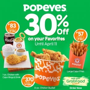 Popeyes - Get 30% Off on Orders via GrabFood