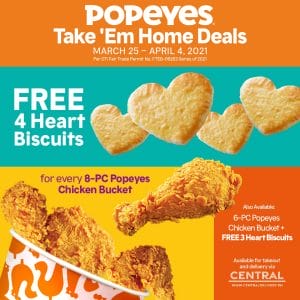 Popeyes - Get FREE Heart Biscuits for Every 6 or 8-pc. Chicken Bucket
