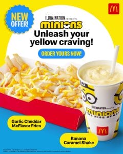 McDonald's Minions Offer: Garlic Cheddar McFlavor Fries and Banana Caramel Shake Combo