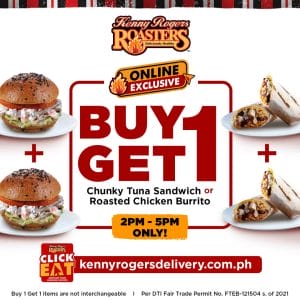 Kenny Rogers Roasters - Buy 1 Get 1 Chunky Tuna Sandwich or Roasted Chicken Burrito