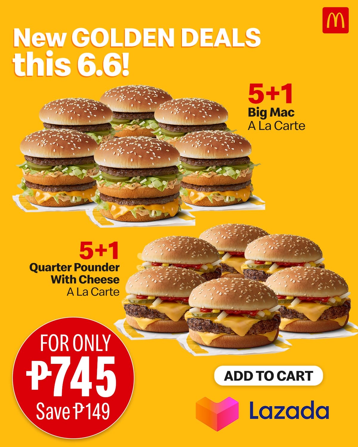 McDonald's 6.6 Deal 5+1 Burger Bundle Deal for P745 (Save P149) via