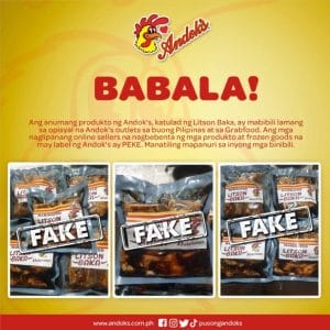 Andok's Issued Warning on Fake Products Sold Online