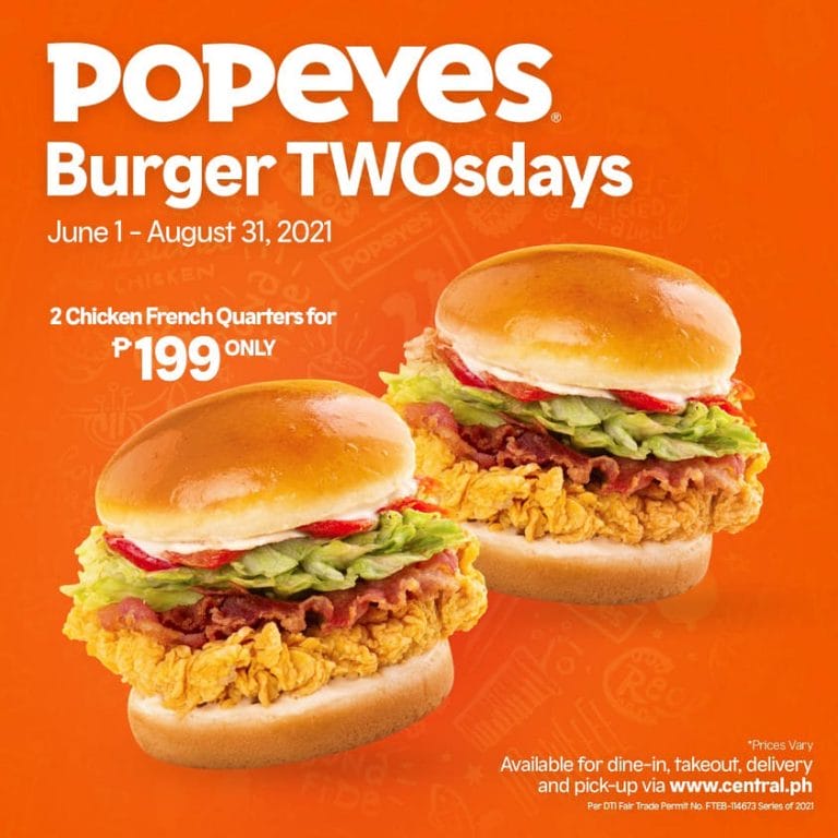 Popeyes Burger TWOsdays Promo for P199 Deals Pinoy