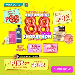 Watsons - Nationwide 8.8 Shopathon: Get Up to 70% Off