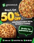 Greenwich Pizza - Buy 1 Get 50% Off Promo