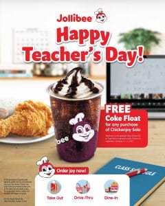 Jollibee - Happy Teacher's Day FREE Coke Float Promo