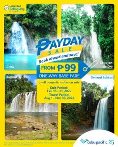 Cebu Pacific Air - Payday Seat Sale: From P99 One-Way Base Fare