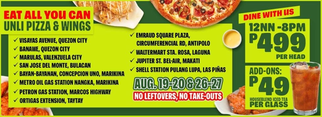 Papa John's Eat All You Can Pizza and Chicken Wings Promo